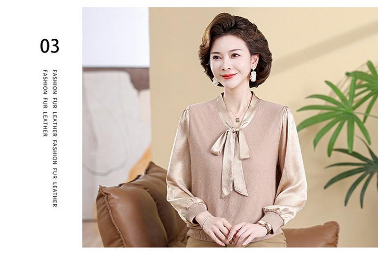 Chic Spring V-Neck Bow Pullover for Mature Women, Lightweight Knit Top for Spring & Autumn