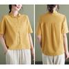 Summer Loose Solid Color Single Breasted Retro Short Sleeved Shirt Women's Top