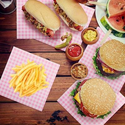 100pcs Pink Paper Sheets for Food – Grease-Resistant Food Basket Liners for Sandwiches, Burgers, Pastries – Uncharged, Paper Bakeware