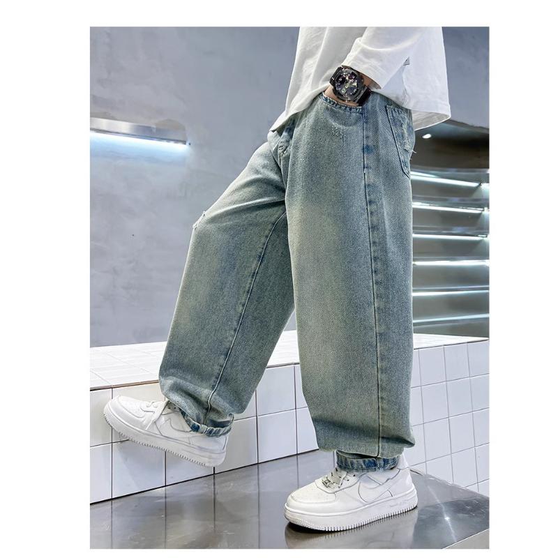 Boys' Jeans Spring and Autumn Cartoon Children's Pants Fashionable Big Boys' Straight Leg Pants Kids Hip Hop Pants 4-14Year