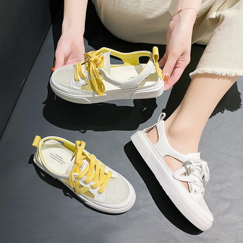 Fashion New Women's White Casual Shoes Fish-mouth Sandals Metal Decorative Transparent Breathable Mesh Shoes Large Zapatos Para Mujer
