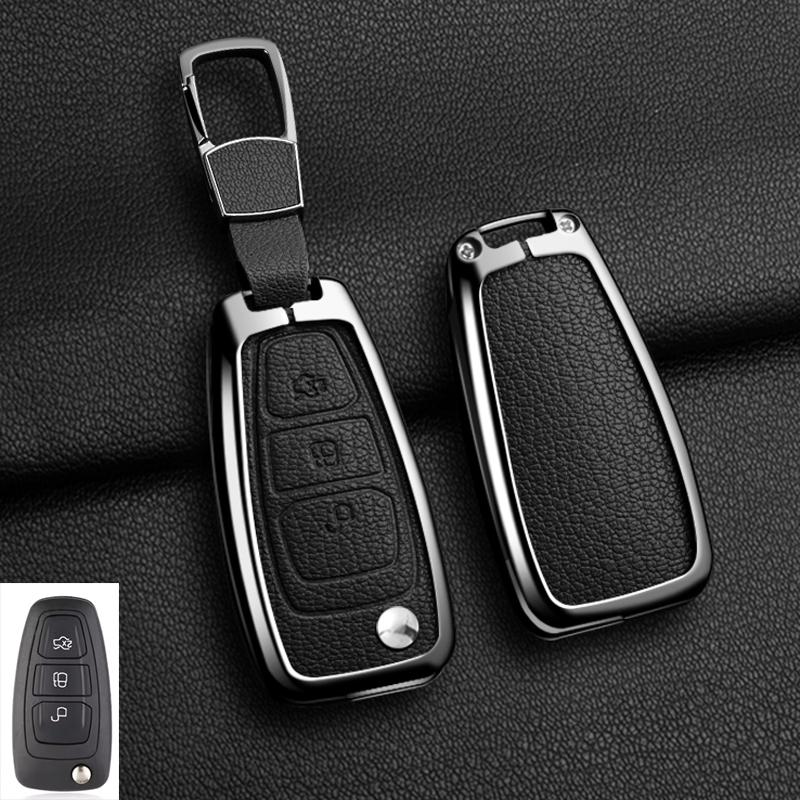 Zinklegering Leer Auto Sleutelhoesje Cover voor Ford Fiesta Ranger C-Max S-Max Focus 3 4 Galaxy Mondeo Transit Tourneo Custom MK4