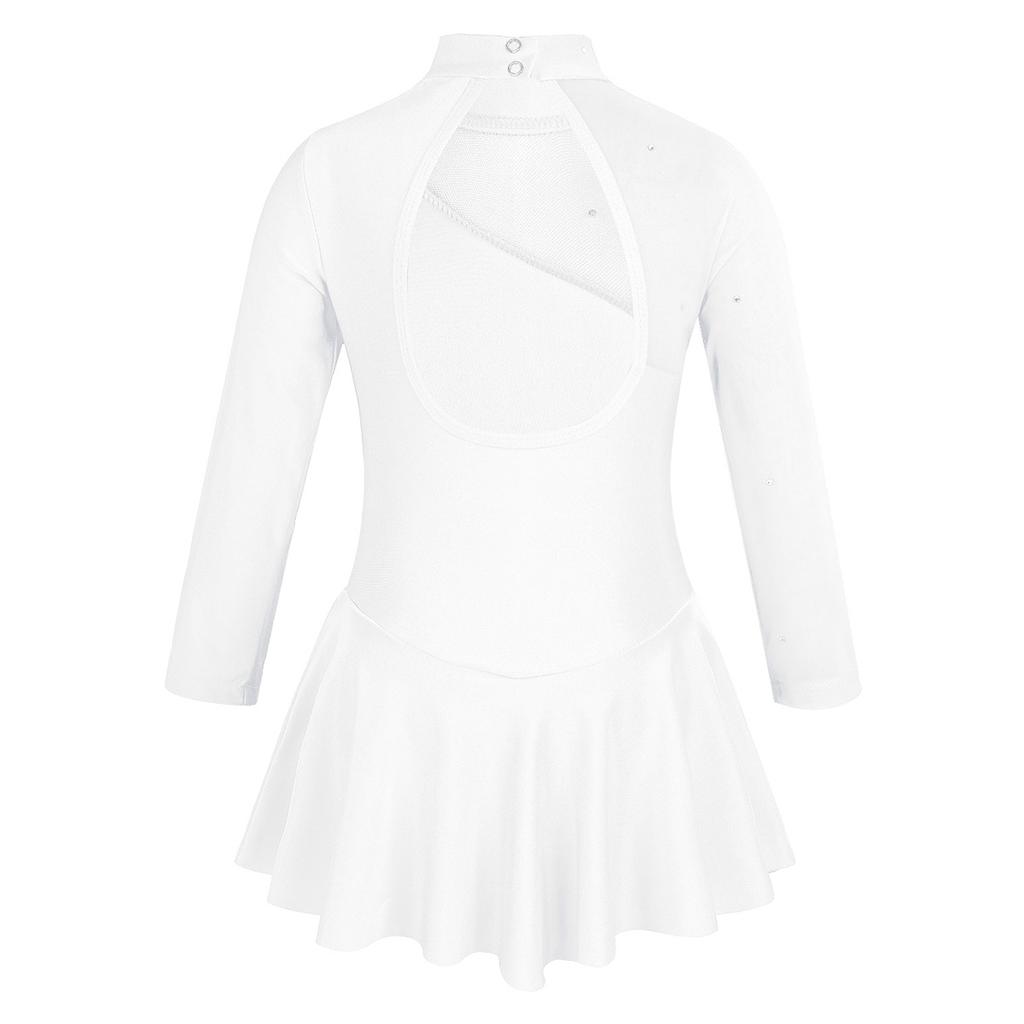 Girls Figure Skating Leotard Long Sleeve Mock Neck Tulle Cutout Design Roller Ballet Costume