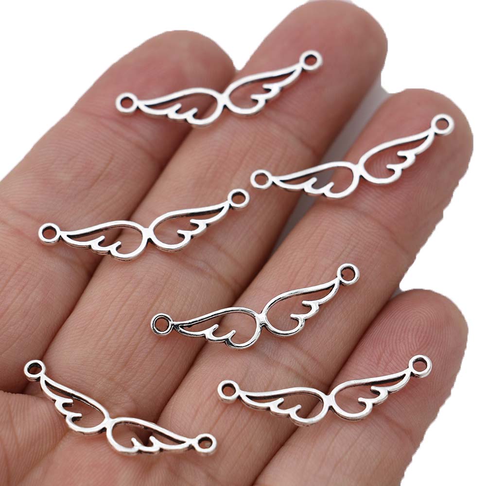 30Pcs Silver Plated Angel Wings Charm Connectors For Jewelry Making Bracelet Diy Craft Necklace Accessories 30X7Mm