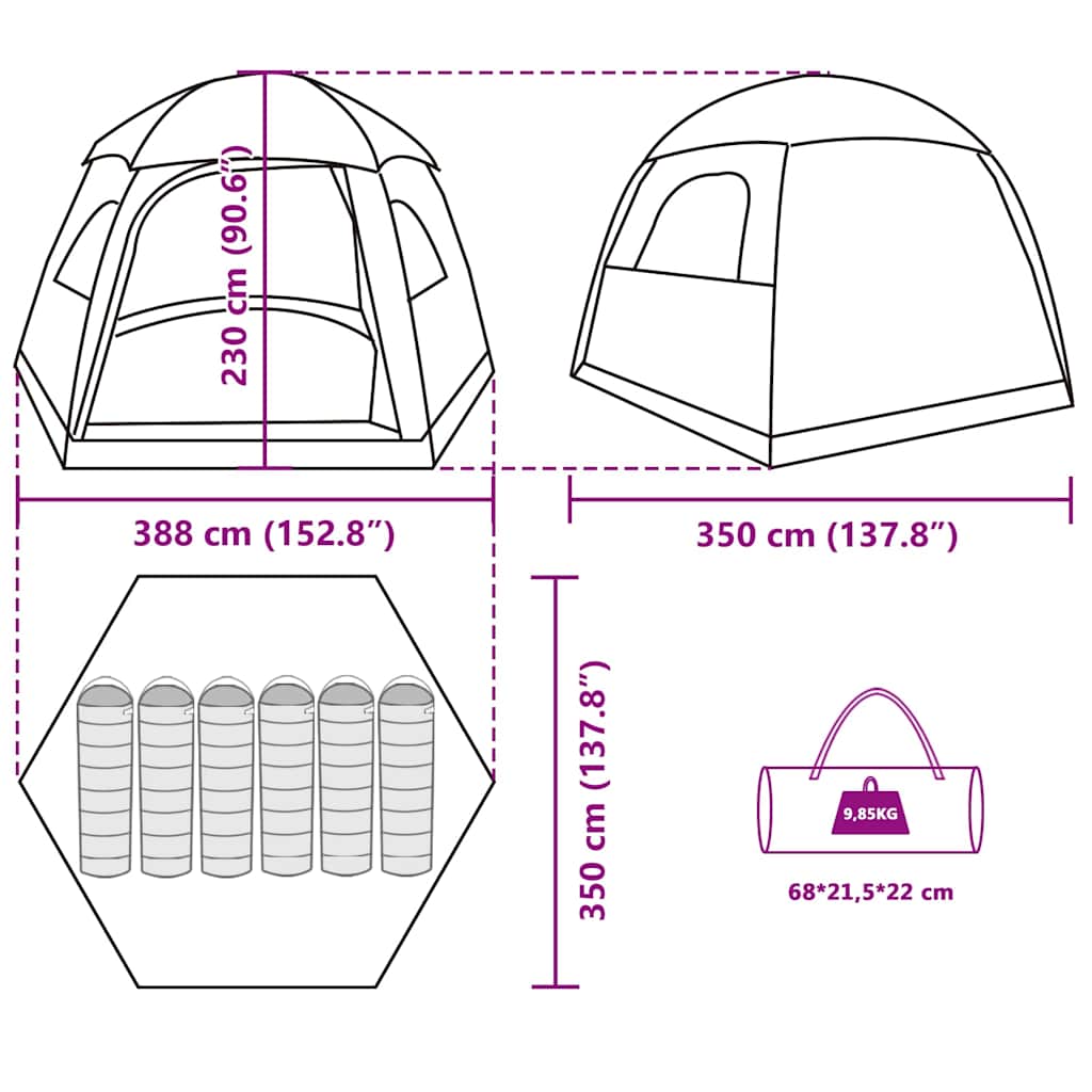 Family Igloo Tent for 6 Persons Grey and Orange Waterproof