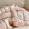 Silk Bedding Set Four-piece Set Cool Feeling Ice Silk Lace Skin-friendly Comfortable and Breathable Washed Quilt Cover Bed Sheet Pillowcase