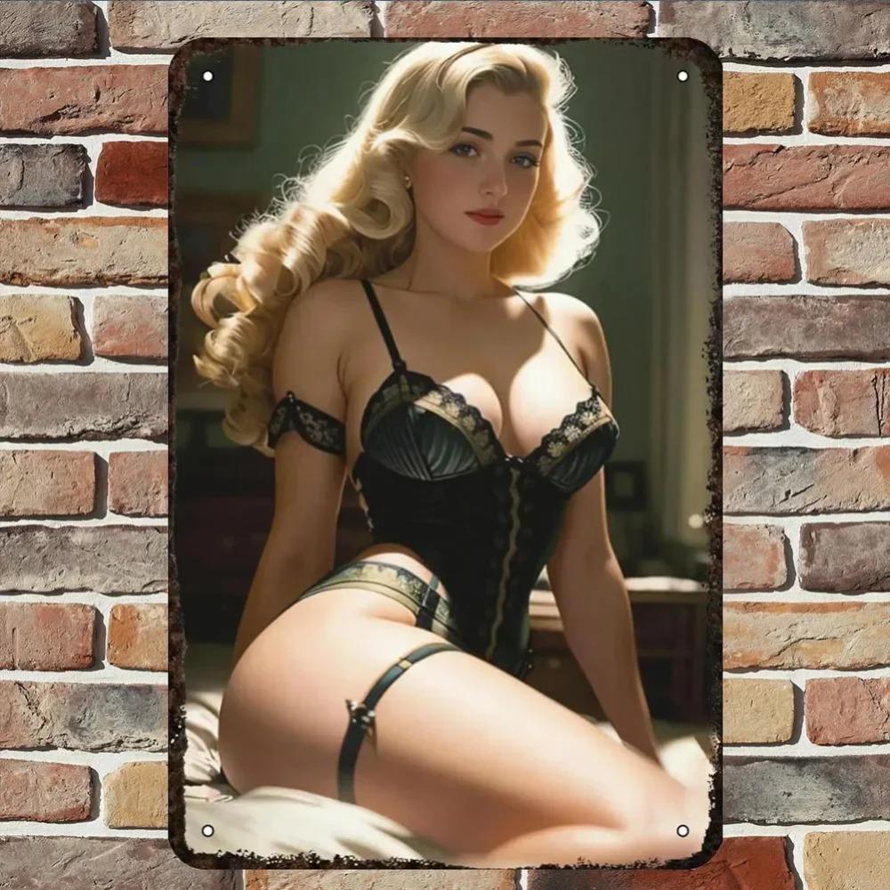 Vintage Tin Sign Metal Wall Art  Pin Up Girls Decor for Bar Man Cave Home 20x30cm