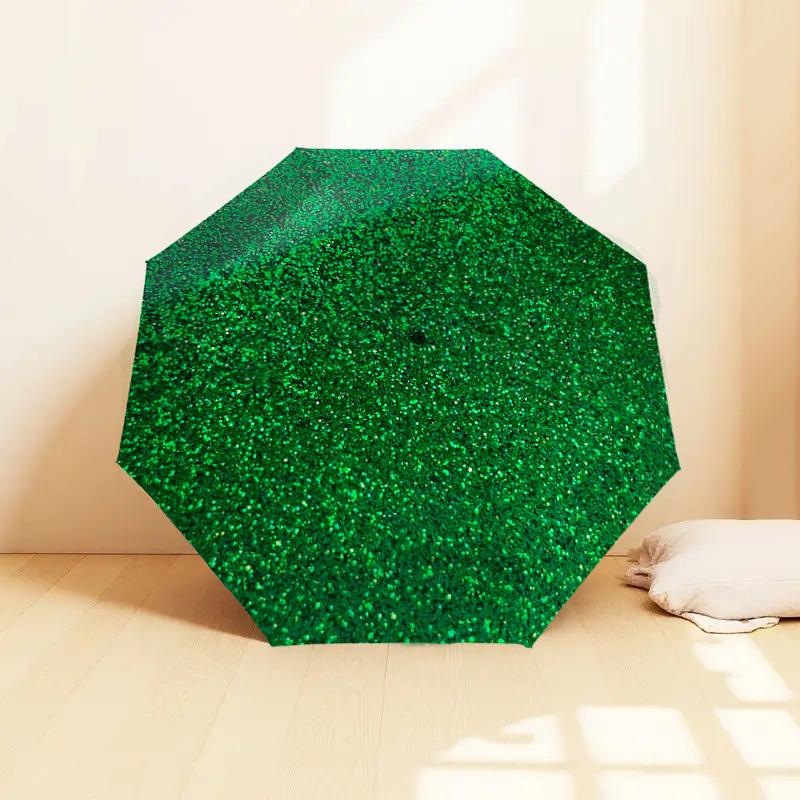 1pc Glitter Green Pattern Umbrella Design Automatic Opening and Closing Umbrella, High-quality Travel Umbrella, Lightweight and Portable, -23