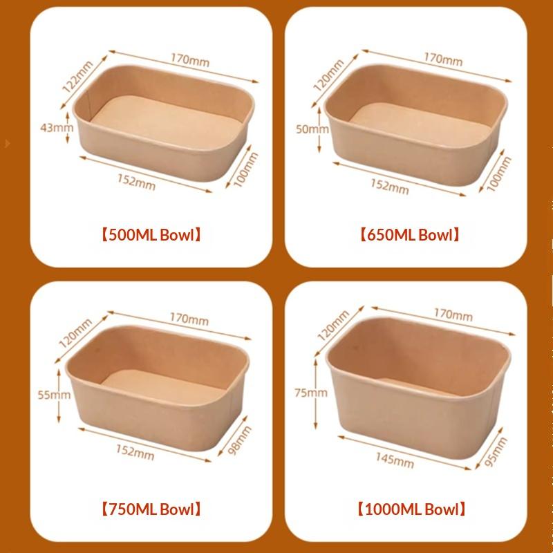 10Pcs/Set Disposable Lunch Box Kraft Paper Square Lunch Box Fast Food Packing Boxes Paper Bowls With Lid Household Bento Boxes
