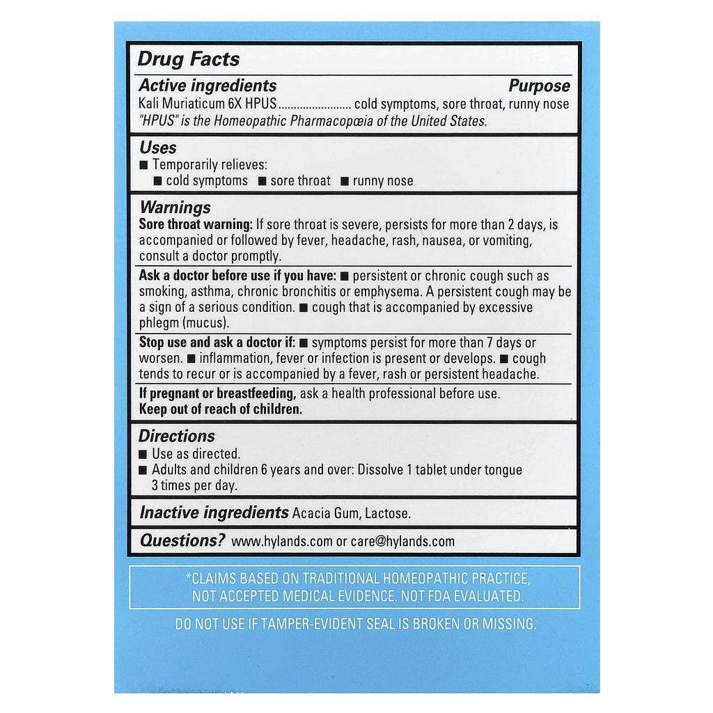 Hyland'S Naturals, Cell Salt #5, Kali Mur 6X, Fast Dissolve Single Tablets 100