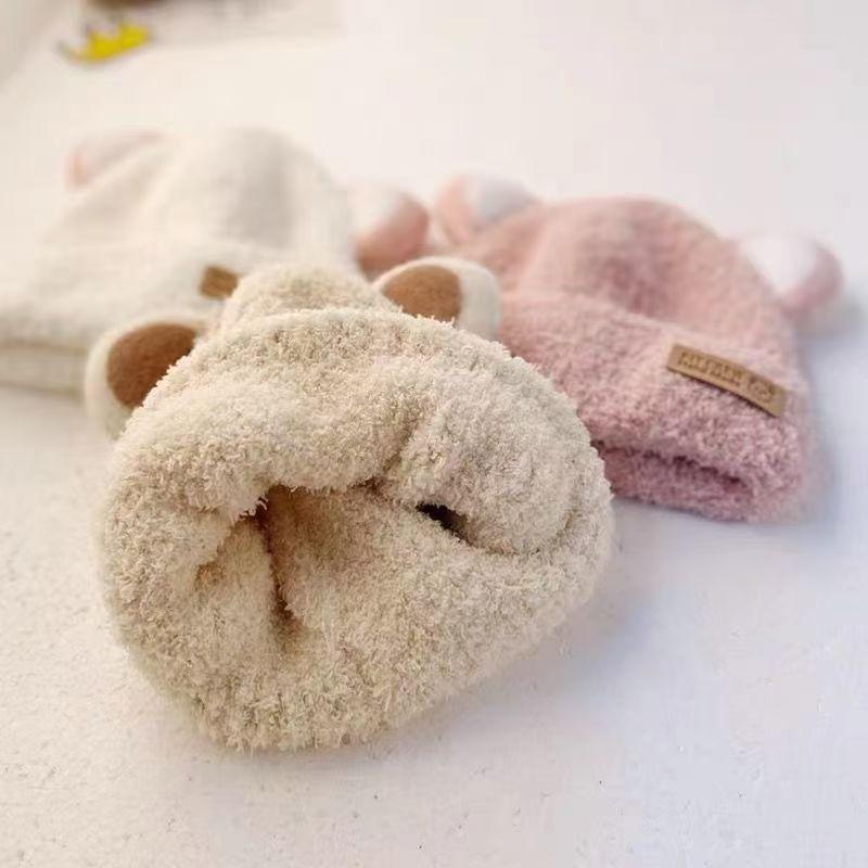 Korean Style Baby Plush Knitted Hat - Unisex Winter Ear Protection Wool Hat for Kids
