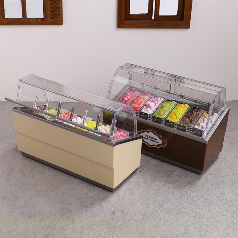 1 Set 1/12 Dollhouse Ice Cream Cabinet Simulation Dessert Mini Food Kitchen Toy Miniature Furniture Supermarket Freezer Gift