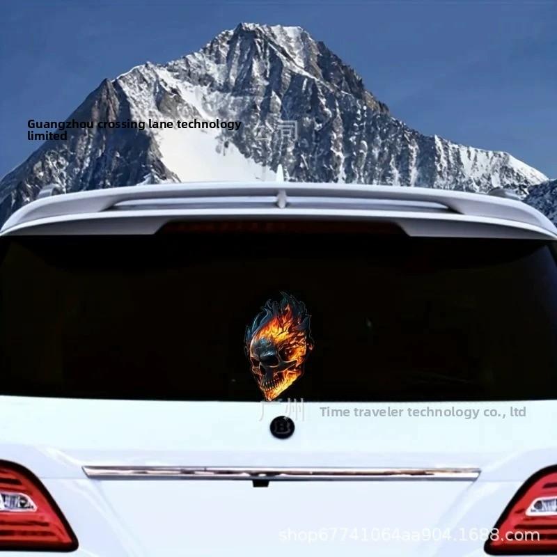 Pegatina de coche con diseño de calavera de fuego para ventana y carrocería, adhesivo de vinilo duradero