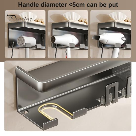 Hair Dryer Holder with Toothbrush Toothpaste Organizer Strong Load-bearing Easy To Install Wall Mount Blower Holder Shelf