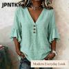 JPNTKY Women's Fashion Casual Solid Color Print Short Sleeve V Neck Blouses & Shirts