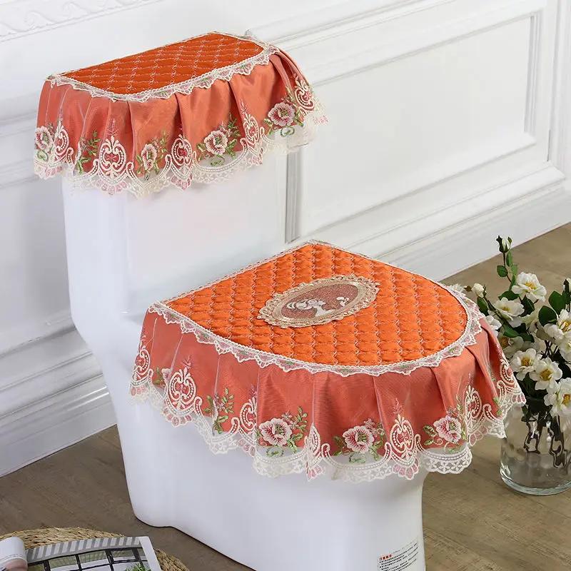 

European Jacquard Toilet Seat Cover with Tassel Lace Embroidered Bead Pendant Zipper Dustproof Closestool Mat