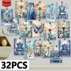 32 Stück, blaue Retro-Schmetterlingspostkarten, wunderschön, Blumen, Schmetterlinge, Postkarten, Festkarten
