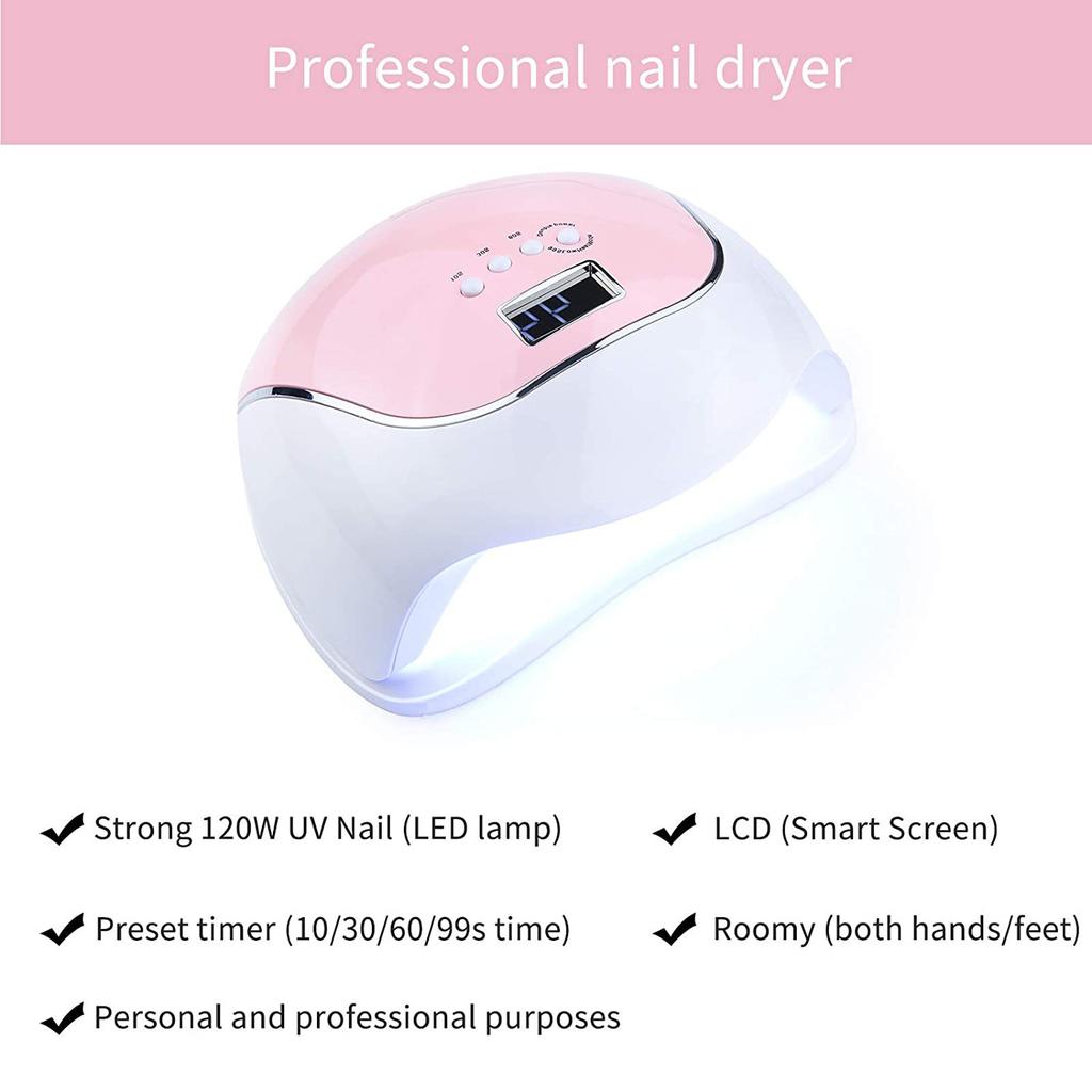 UV Nail Dryer Lamp 120W UV Nail Gel Lamp 4 Timer 10s / 30s / 60s / 99s LCD Smar