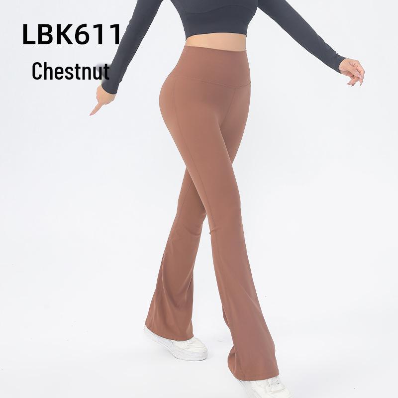 

High-Waisted Nude Feel Yoga Pants: Quick-Drying Micro-Flare Wide-Leg with Peach Butt Lifting for Women XL каштановий