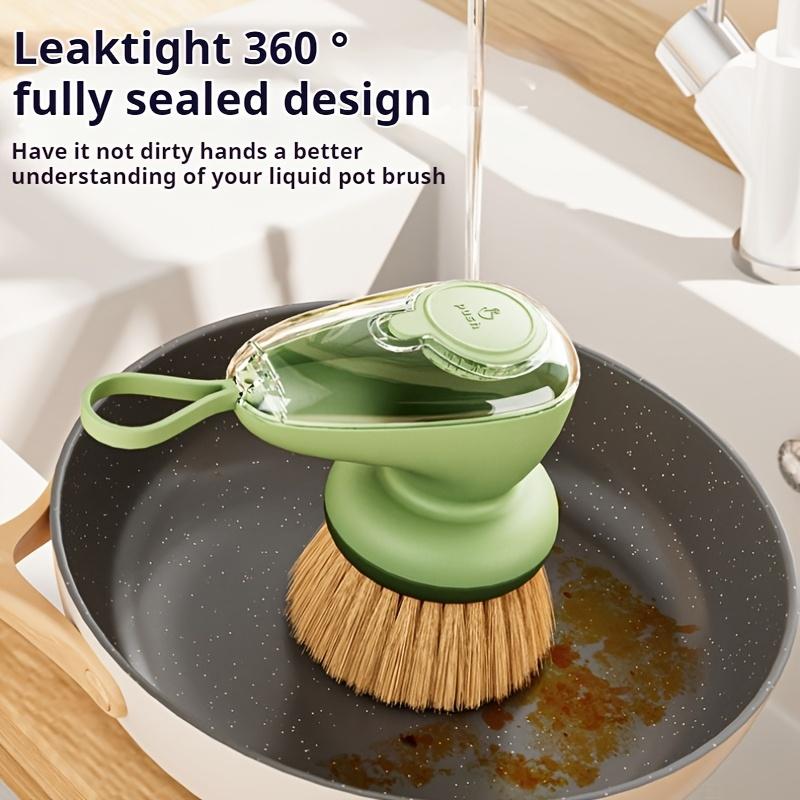 1 Stück Ergonomische Spülbürste mit nachfüllbarem Seifenspender, Naturborsten aus Sisalfasern, Ideal für Antihaftpfannen, Gusseisenpfannen