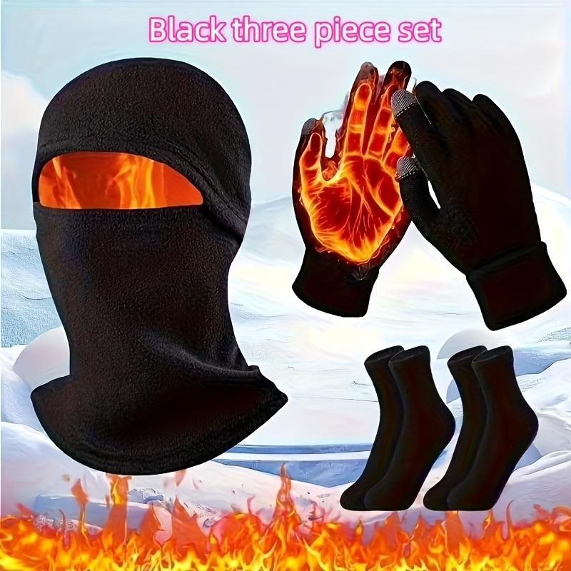 3pcs Winter Sports Thermal Headgear, Gloves & Socks Set - Face/Face/Neck Coverage Cold-Weather Outdoor Kit for Men & Women.
