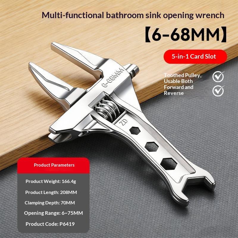 1Pcs Multifunctional Adjustable Plumbing Wrench 6-75mm Wide Opening For Bathroom Sink Pipe Repair