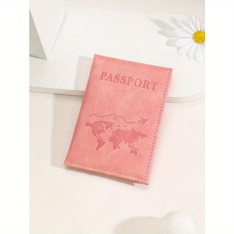 

1шт. Матовая отделка из искусственного материала. Дорожная обложка для паспорта с картой мира, буквенным принтом и фиксированным дизайном. Обложка для паспорта. Чехол для паспорта. Кошелек для паспорта. розовый