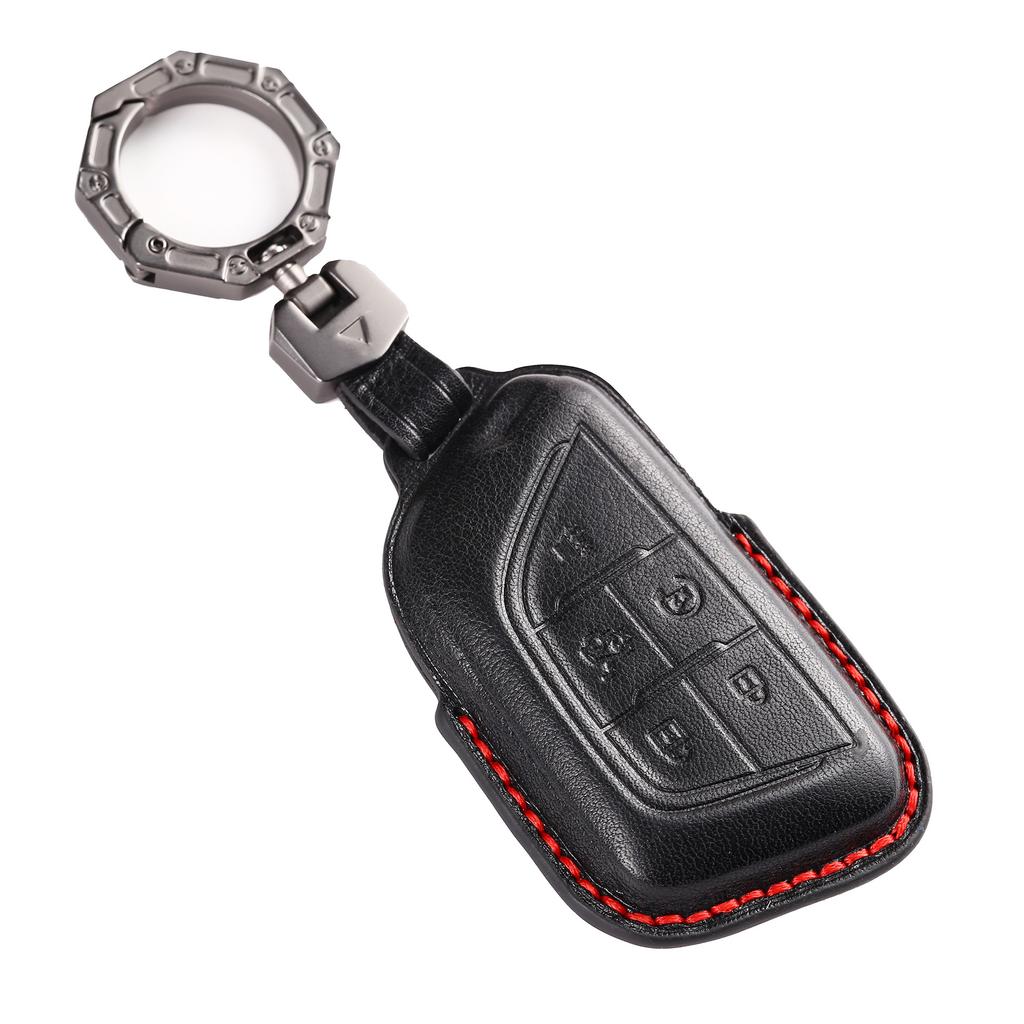 5 Bottons Leather Car Key Fob Case Cover Shell For Cadillac Ct4 Ct4-V Ct5 C8 Corvette Lyriq Keychain Accessories