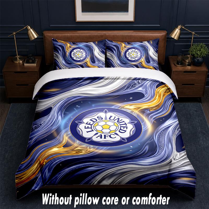 Leeds United Football Design Bed Bedding Set 1 Duvet Cover + 2 Pillowcases Soft Breathable Household Bed Linens