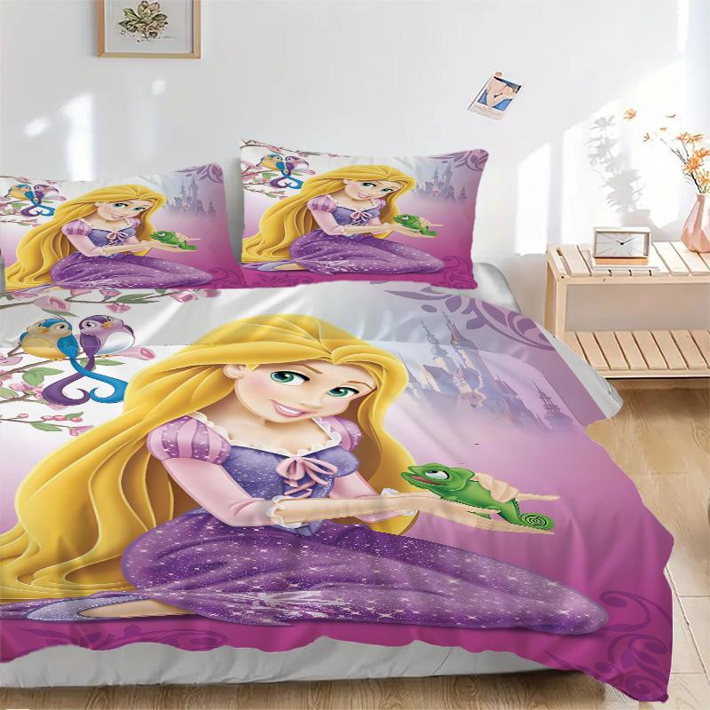 Prinzessin Rapunzels Garten Druck 3-teiliges Bettwäsche-Set Bettbezug mit 2 Kissenbezügen Zuhause Geburtstagsgeschenk