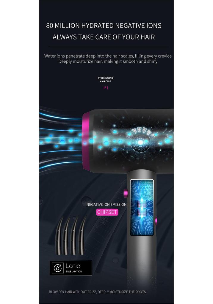 High-Speed Hair Dryer with Blue Light Technology for Salon-Quality Hair Care