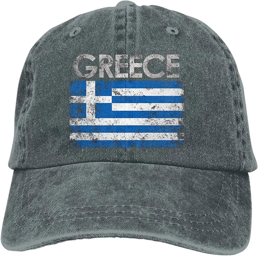 Griechische Flagge von Griechenland Denim Hüte für Herren Damen Baseballkappen Schirmmütze Schwarz Erwachsene Unisex Vier Jahreszeiten Lässig Polyester