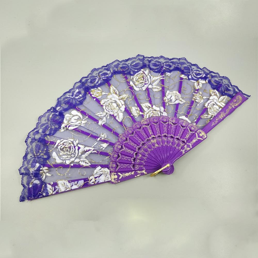 Handheld Folding Fan Plastic Handle Spanish Fan Ornaments Ladies Lace Hand Fan Dance Prop