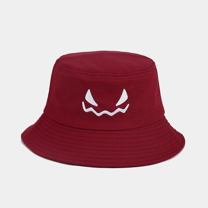 Devil Face Flat Top Bucket Hat - Korean Style Sun Hat for Men & Women, Casual Retro Sun Protection