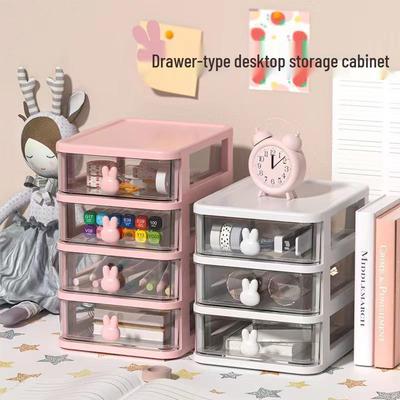 Rabbit Cartoon Transparent Mini Desktop Drawer Box for Stationery