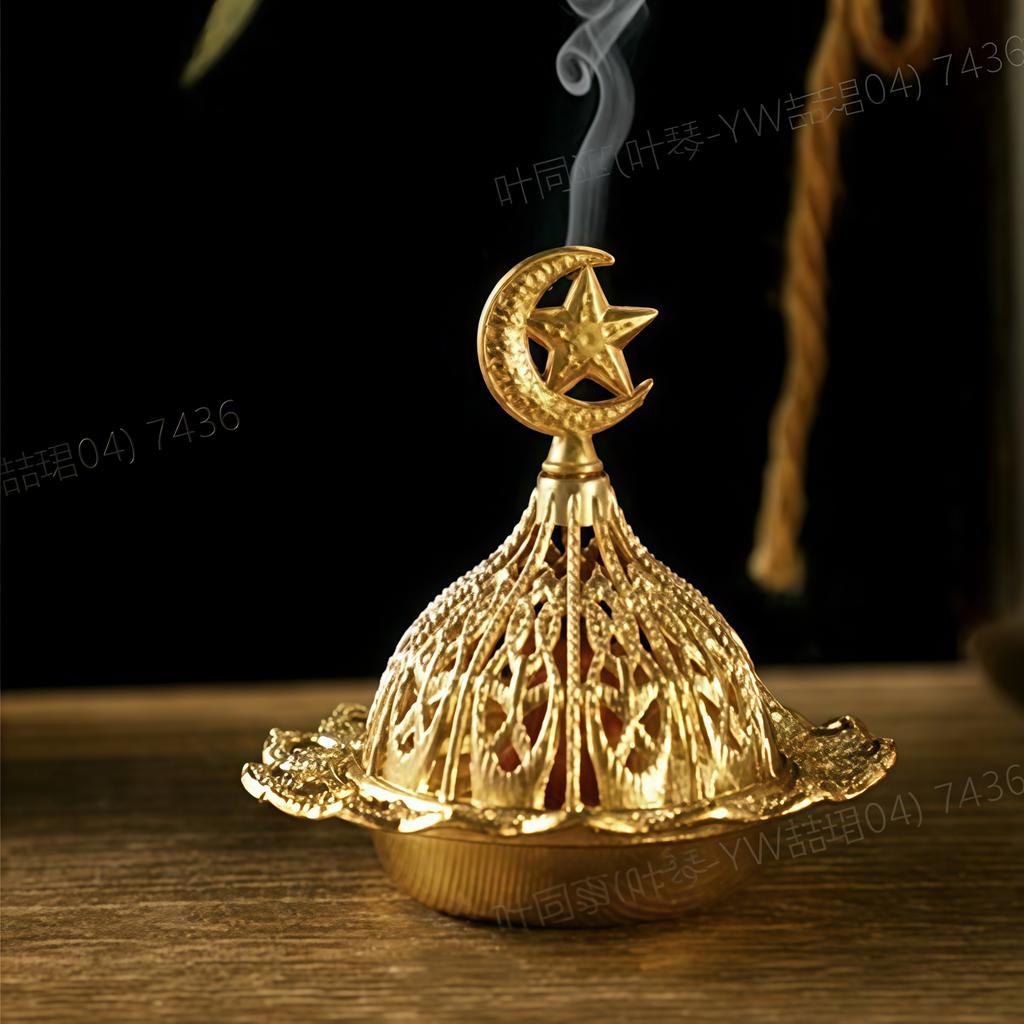 Eid Mubarak Mini Crown Retro Copper Hollow Out Incense Stick Burner Holder Golden Burner Catcher Home Decoration Sandal