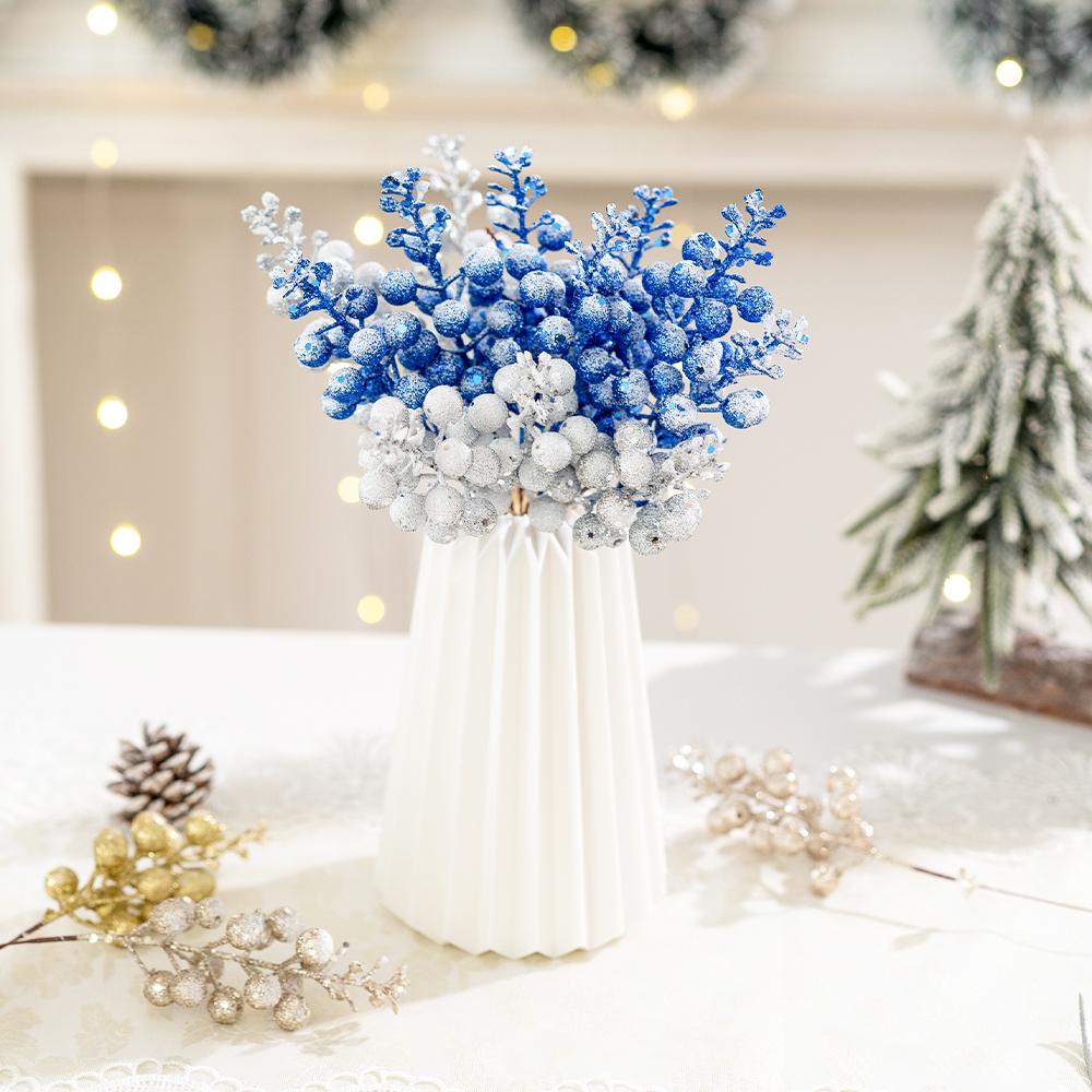 5/10Pcs 21cm Snow White Artificial Berry Branches Christmas Tree Decoration for Xmas Wreath Home Decor Gifts 2026 Party Supplies