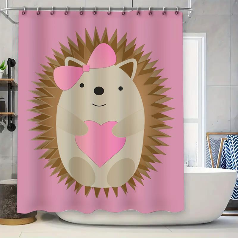 

Cute Hedgehog Cartoon Shower Curtain for Bathroom Decor Pink Animal Design Waterproof Fabric Shower Curtains Set Home Decoration 90x180cm