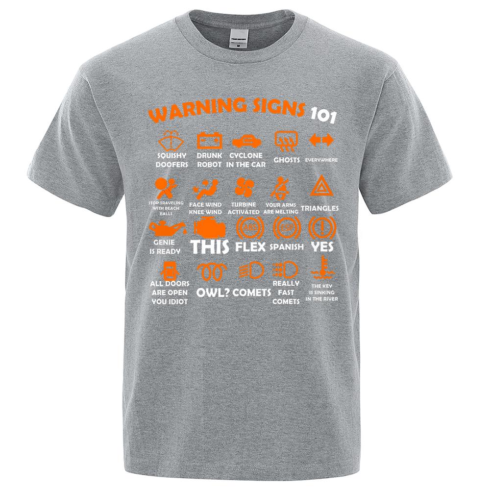 

Предупреждающие знаки 101 забавные футболки с принтом мужские топы для начинающих водителей дышащая хлопковая свободная футболка с короткими рукавами большого размера 2XL