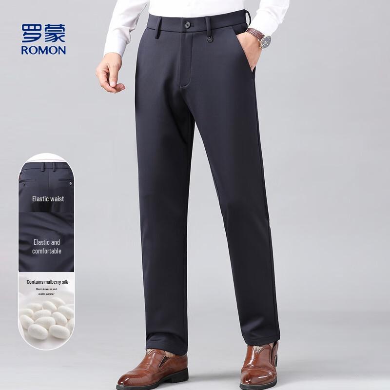 

Luomeng Men s Silk Blend Easy-Care Straight-Leg Casual Pants 40
