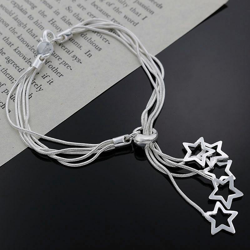 Wholesale 925 Sterling Silver Star Cute Chain Women Lady Noble Nice Bracelet Fashion Charm Jewelry Wedding  Party