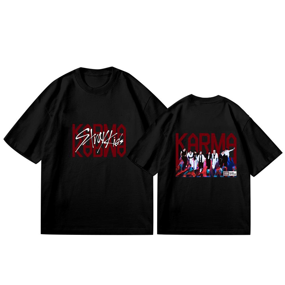 Stray Kids Camiseta KARMA: Camiseta Gráfica K-Pop Unissex 4º Álbum, Top Casual de Manga Curta Gola Redonda Streetwear para Fãs