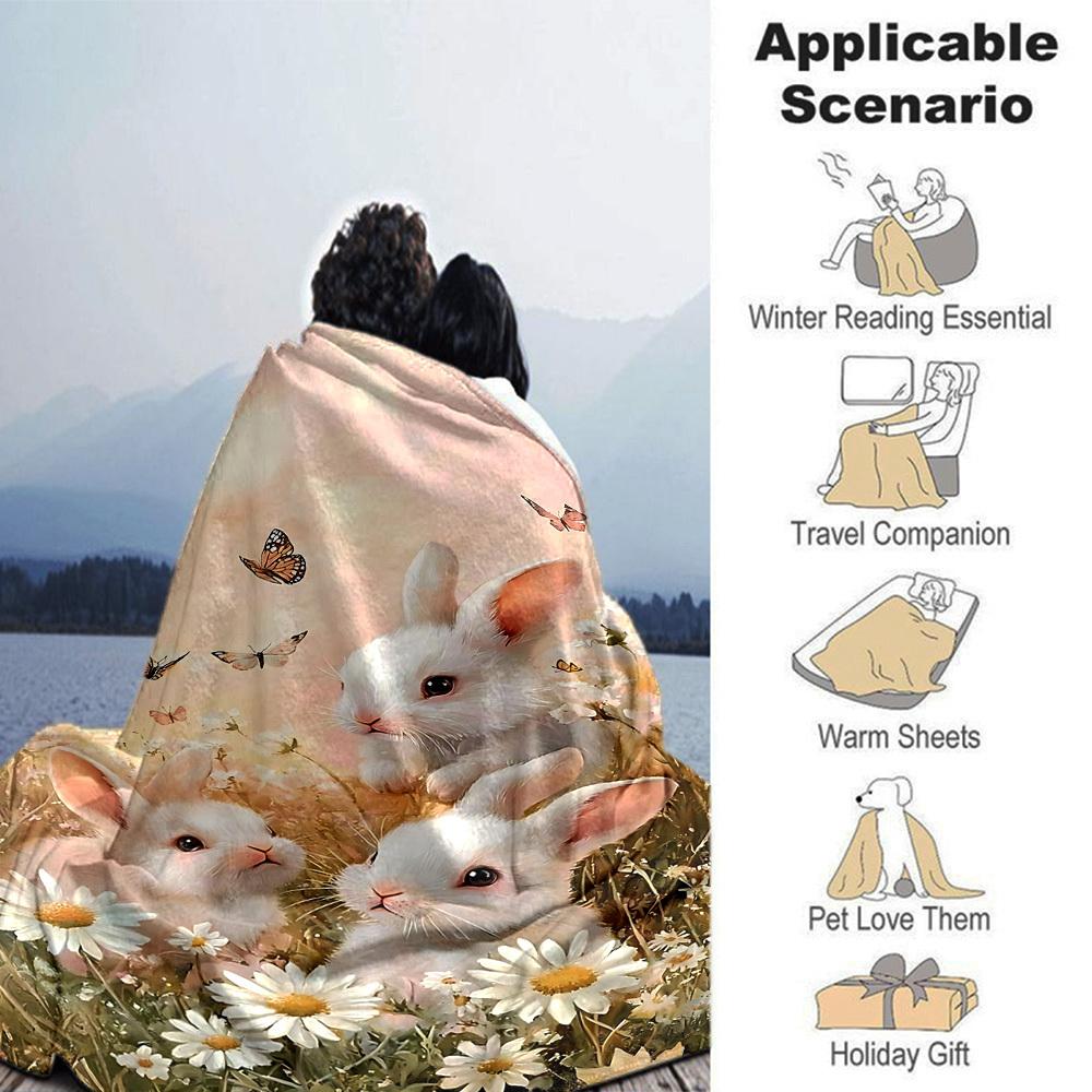 1 manta de conejos y flores Ligera Manta de franela para sofá cama Viaje Camping Sala de estar Oficina Sofá Silla