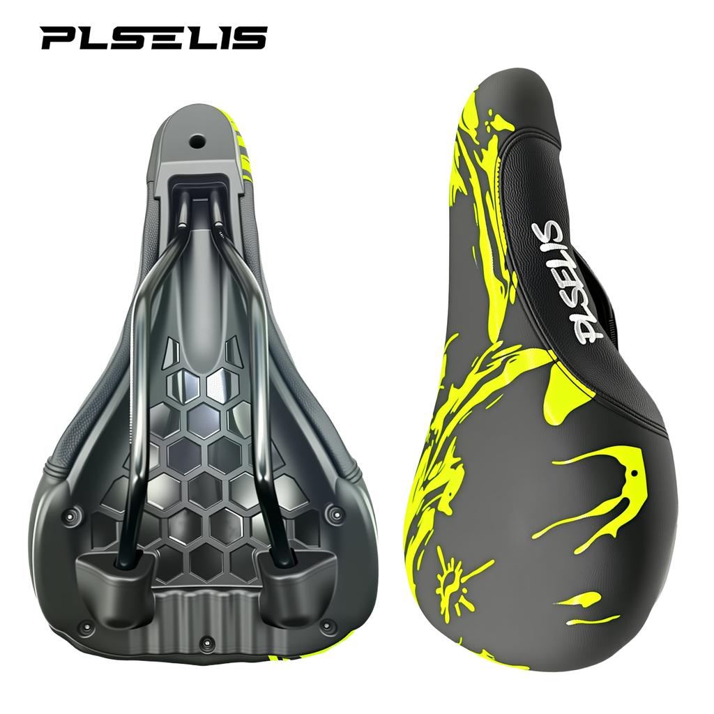 PLSELIS MTB Fietszadel, PU Leer Oppervlak, Nylon Basis, Zachte Spons Vulling. 290g Lichtgewicht, Comfortabel voor Lange Ritten.