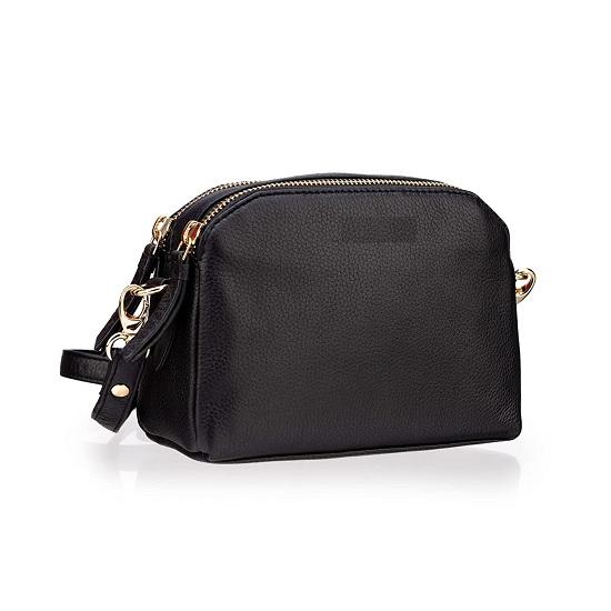 Noora Black Leather Mini Crossbody Sling Bag for Girls and Women & Double Zip Closure with Adjustable Straps