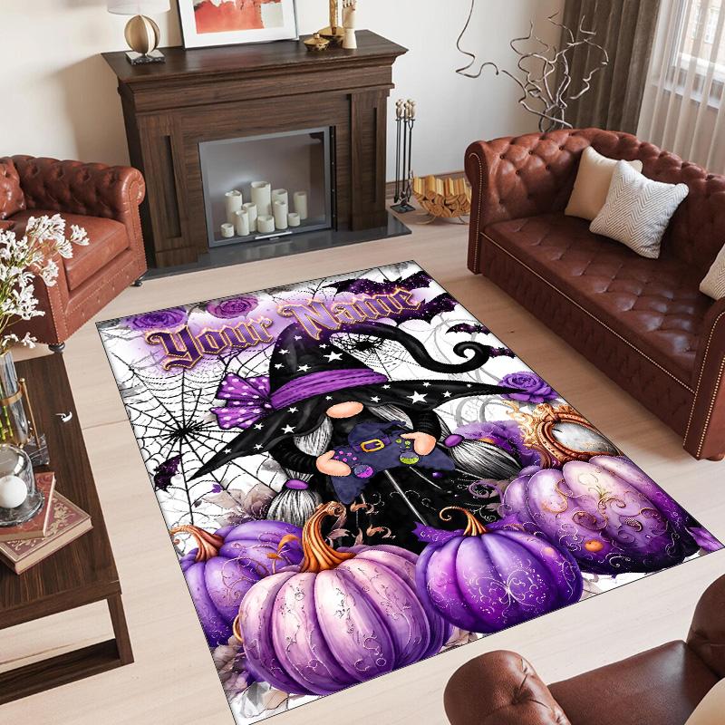 Gnome Theme Crystal Velvet Rug Personalized Custom Name Text Soft Floor Mat Home Decor