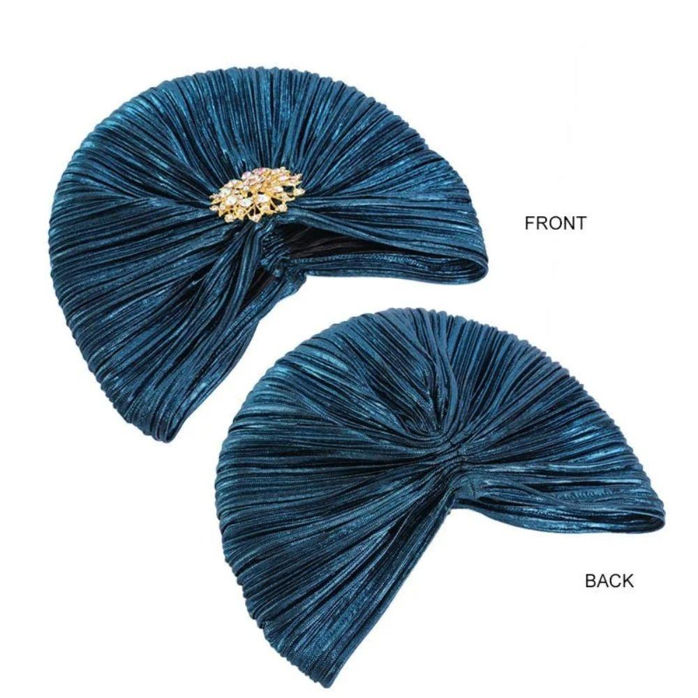 Women Chemo Bandana Hijab Fashion Pleated Indian Cap New Diamond Jewel Turban Hats