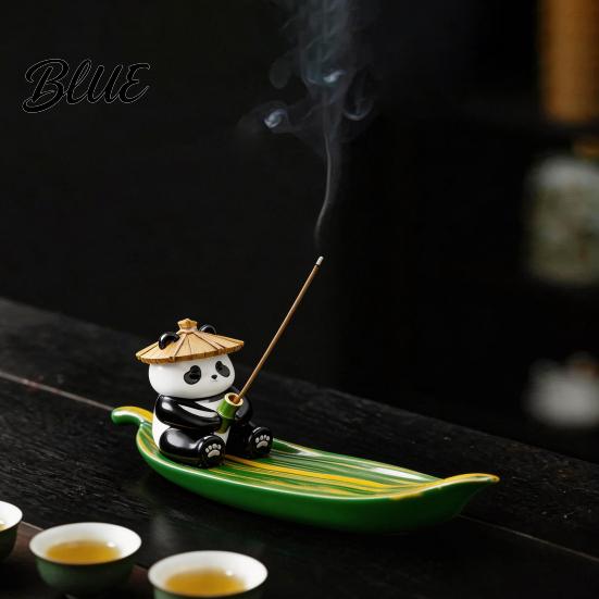 Desktop Incense Holder Fishing Panda Stick Holder Leaf Boat Burner Ash Tray for Yoga Meditation Spa Room Decoration