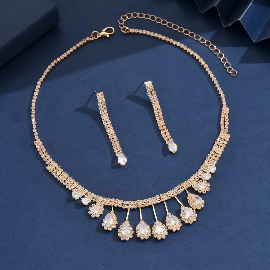 Zarte Krallenkette Strass Zirkon Ohrringe Halskette Set Leichter Luxus Schlicht Wassertropfen Temperament Schlüsselbeinkette