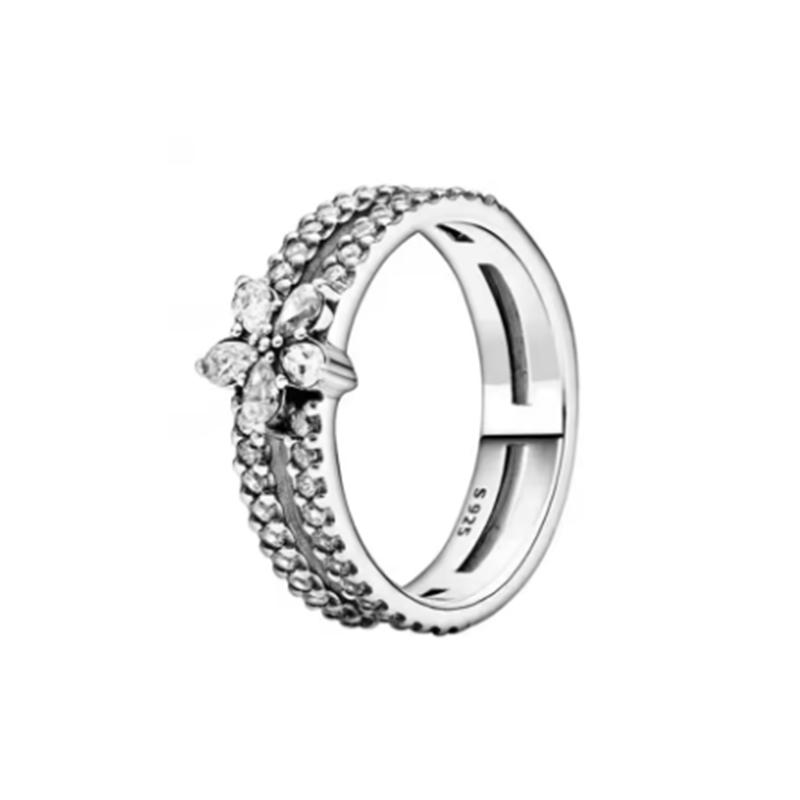 New 925 Silver Sparkling Bow Double Hearted Zircon Ring for Women DIY High Quality Wedding Jewelry Gifts